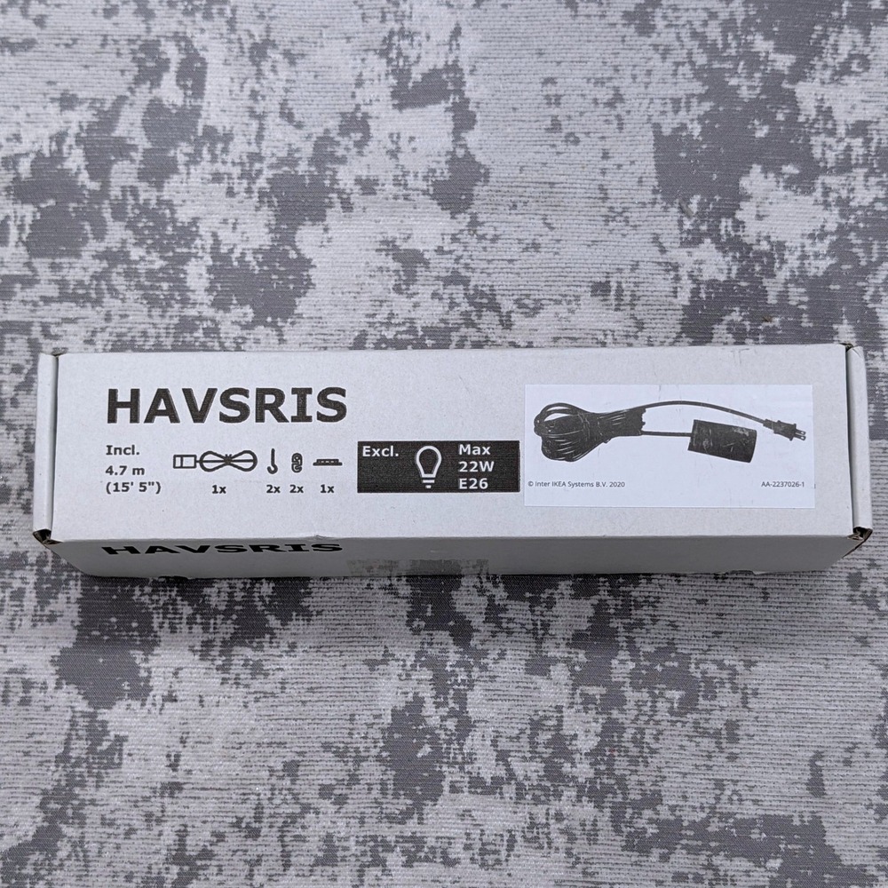 IKEA HAVSRIS Lamp Cord Set Black Max 22W E26 With Switch